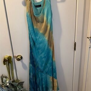 Jones New York Asymmetrical Blue and Tan Dress